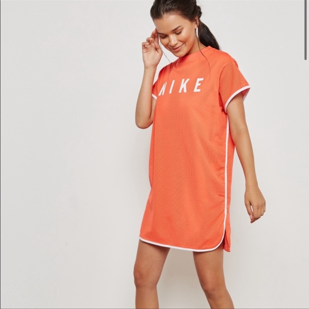 Nike Sportswear Orange Mesh T-Shirt Dress Large